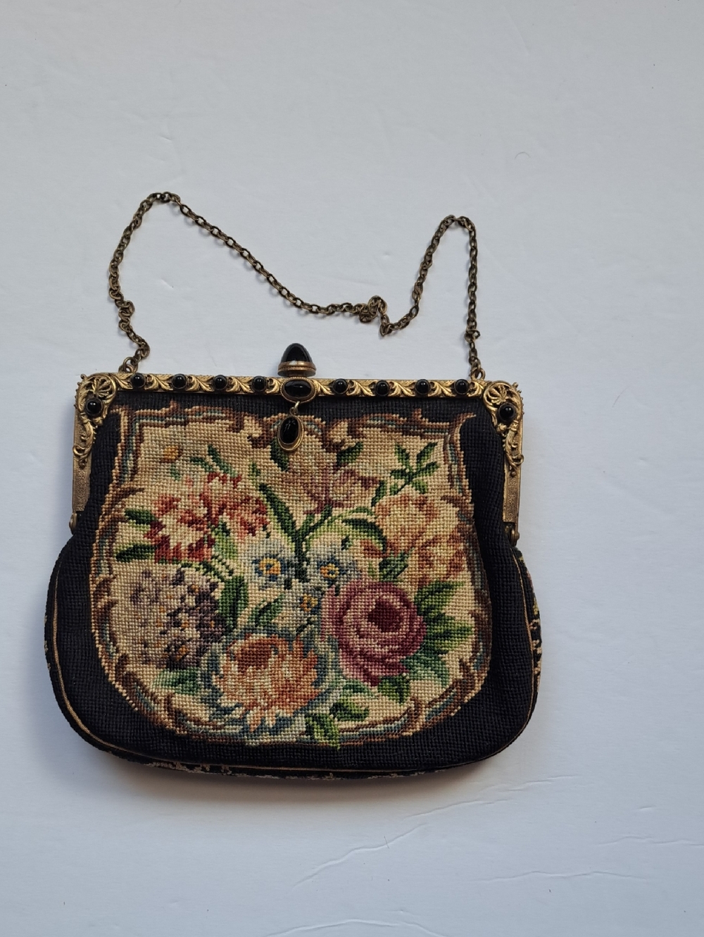 Vintage Floral Tapestry Evening Bag with Gold Hardware